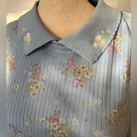 Bobbie Brooks 2 shirts blue and green floral collared vintage cotton tops SZ L - Picture 2 of 8